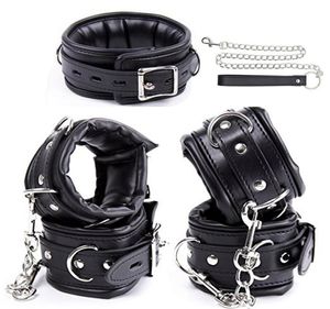 fetish bondage restraints Soft Padded Bondage KitBlack PU Leather Hands Cuffs Ankle Cuffs Neck Collar Set BDSM Sex Toys For 2774301