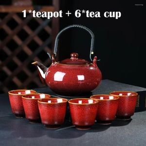 Teaware Sets 7 PCS/Set Ceramic Tea Set 700ML Kiln Change Color Teapot With Handle 150ML Cup Health Combination