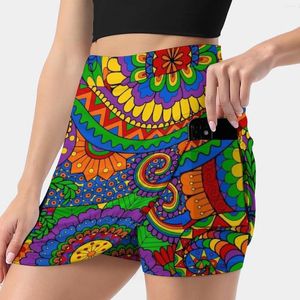 Röcke Happy Hippy Rainbow Design Damenrock Sport Skort mit Pocket Fashion Korean Style 4xl Hippie