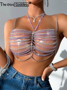 Kvinnors tankar Sexig grimma lyx Rhinestone Corset Crop Top Women Summer Y2K kläder se genom Fishnet Beach Club Party Short Tops