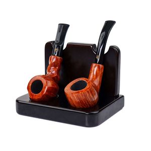 Custom Wholesale Natural Wooden Two Seat Smoking Pipe Rack Black Tobacco Pipe Display Gifts Durable Pipe Holder
