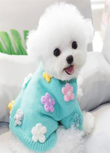 Husdjurskläder vår och höst mode blommor broderi mönster tröja liten chihuahua schnauzer bomei teddy kläder9906494