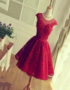 Short Sweety Cocktail Dresses Jewel Sheer Neck With Applique Embroidery Evening Dress Back Zipper With Sashes Red Custom Made Prom7161778