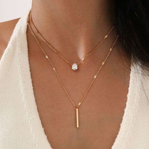 Europeiska och amerikanska gränsöverskridande nya produkter, personligt mode, dubbelskikt staplad vattendroppformade Small Diamond Long Tassel Pendant Necklace,