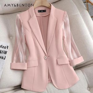 Women's Jackets Office Lady Pink Three-Quarter Sleeve Thin Suit For Women 2024 Summer Casual Fashion Temperament Professional Jacket