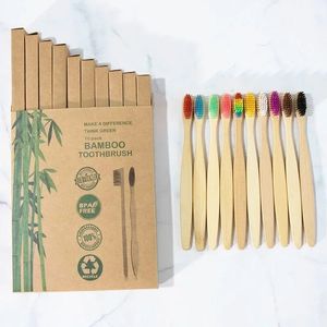 10st Natural Pure Bamboo Tandborste Portable Soft Hair Tooth Brush Eco Friendly Borsts Oral Cleaning Care Tools