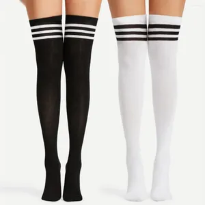 Kvinnors strumpor 2 par flickor över knä lång strumpa rand tryckt höga strumpor randig bomull söt söt plus storlek