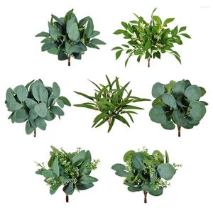 Decorative Flowers 1/10PCS Artificial Plant Eucalyptus Leaves Greenery Stem With Flower Fake Plants Gift Home Decor Wedding Party Ornament