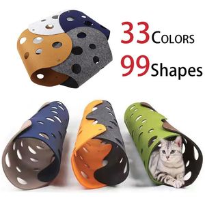 99 Shapes Splicing Cat Tunnel Felt Pom Nest Deformable Kitten Toy Collapsible Tube House DIY Interactive Pet Pusscat Beds Mats 240430