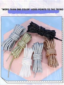 Skodelar Fashion Color Flash Shoelaces Outdoor Sport Wear Resistant Circular Sports Metallic Luster Gold Silver Flat Laces