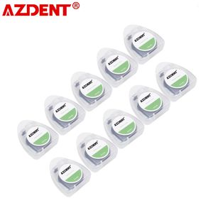 AZDENT 10 Pcs 50M/ Spool Bamboo Charcoal Dental Flosser Built-In Spool Flat Wire Mint Toothpick Dental Floss Replacement Core 240422