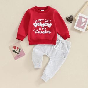 Kläder sätter 0-3Y Baby Boys Valentine's Day Outfits Letter Print Lång ärm Sweatshirt och byxor Småbarn Spring Höstkläder