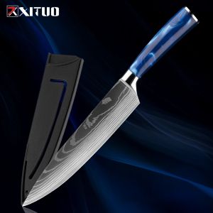 Kökskniv, kockens Santoku -kniv 8 tum, tysk kockkniv i rostfritt stål, super skarp hackkniv för köttgrönsaksfrukt