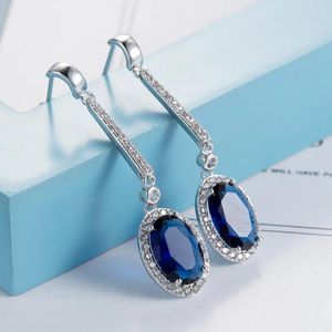 Dingle örhängen mode 925 sterling silver fina smycken för kvinnor bröllop oval form safir zirkon ädelsten dropp grossist