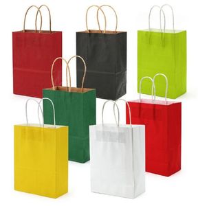 Anpassad logotyp Kraft Paper Bag 9 Solid Colors Festival Presentpaket Brown Paper Handbag Candy Colored Shopping Bag7492339