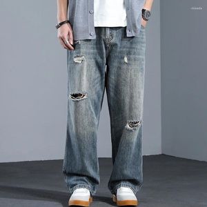Mäns jeans vårstil vintage rippad för män kläder breda byxor byxbyxa y2k casual ben