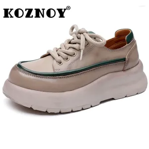 Lässige Schuhe Koznoy 5cm Ethnische Plattform Keil Herbst Frühling Luxus rund Mary Jane Damen Frauen echte Leder Mode Chunky Heels
