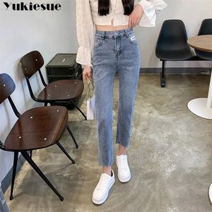 Jeans femminile y2k estetico allungare signore in denim pantaloni dritti lavati i pantaloni lavati in tasca a vita alta