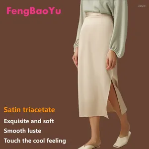 Spódnice Fengbaoyu Wysokiej klasy satynowy triacetate spódnica oryginalna design damskie wino czerwona elegancka sukienka wiosna letnia moda wygodna chłodna