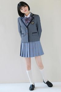 작업용 드레스 여자 학교의 한국 버전 학교 유니폼 7 피스 높은 격자 무늬 미니 스커트 슈트 재킷 학생 회색