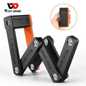 West Biking Foldable Bicycle Lock Mtb Road Security Anti-Theft Cycling Lock Scooter電気自転車チェーンロック自転車アクセサリー240418