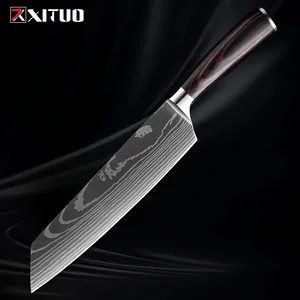 Kiritsuke Chef Knife 8" Japanese Kitchen Knives for slicing meats and Vegetables Ergonomic Handle Laser Pattern Sharp Knife