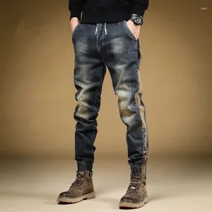 Jeans masculinos Pipe apertado magro para homens com bolsos calças de cowboy masculino calças gráficas cortadas