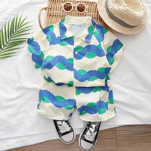 Clothing Sets 2024 Toddler Summer Outfits For Baby Boys 1 To 5 Years Wave Pattern Short Sleeve Shirts And Shorts Infant Clothes Set Kids