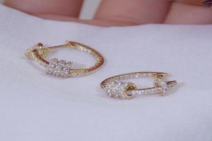 Korean Fashion Jewelry 14K Real Gold Plated Copper Inlaid CZ Zircon Small Hoop Earring Elegant Simple Round Women039s Earrings 2370377