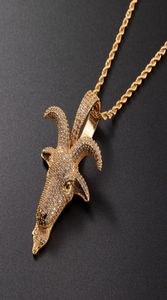 Micro Pave Tiere Schafkopf Anhänger Gold Silber plattiert Zirkon Hip Hop Halskette für Männer Rock Kette Schmuck 9174830