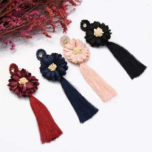 Kolczyki Dangle Boho Flower Bead Long Drop Fringe Vintage Women Crystalatassel Oświadczenie Brand Biżuter