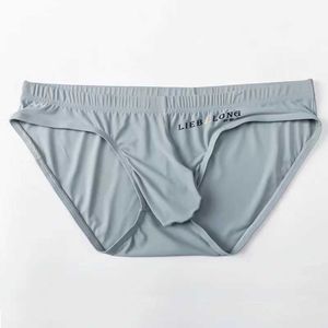 Cuecas roupas íntimas com bolsos elevados de pênis grandes adequados para meninos nariz de elefante sexy sem costura seda masculina de seda baixa Q240506