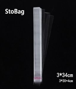 Stobag 1000pcs 334cm Clear Cellophane Cello Bags Plastic Long Oppカードディスプレイセルフ接着ピールシールスレンダーバッグギフトジュエリー3583136