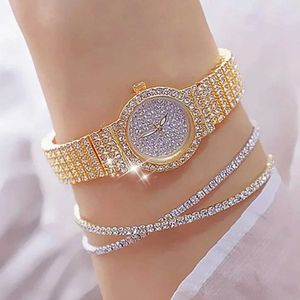Armbandsur 3st. Set Fashion Rhinestone Women Luxury Crystal Rose Gold Quartz Ladies Wrist Female Clock D240430