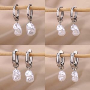Dangle Earrings Baroque Pearl For Women Stainless Steel Water Droplet Silver Color Ring Drop Earring Wedding Party Jewelry Bijoux Femme