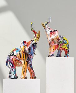 Decorative Objects Figurines Art Colorful Elephant Sculpture Resin Animal Statue Modern Graffiti Home Living Room Desk Aesthetic G5494133