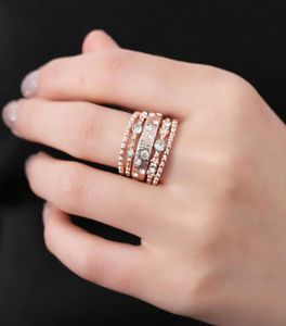 5 PCS Charm Vintage Sparkly Rose Gold Color Crystal Rhinestone stapel Ring Set for Women Wedding Jewelry4100160