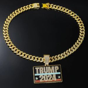 UPS Creative Trump 2024 Full Diamond Fashion Personality Pendant Cuban Chain Halsband Z 5.3