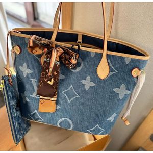 LouiseviutionBag Fashion Denim Designer Quality LVSE Never Tote Bag Doppio manico a doppia lettere classica Classico Borse piene