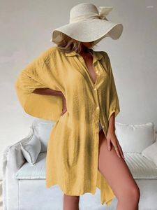 Sexy Bikini Cover Up Women Beach Shirts Slub Baumwolle