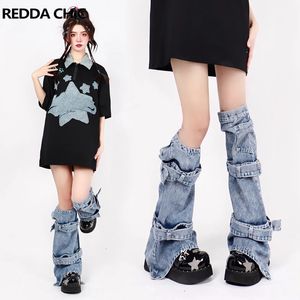 REDDACHiC Acubi Fashion Womens Gaiter Denim Leg Warmers Bandage Cuffs Boots Cover Y2k Japanese Girl Leggings Knee-long Socks 240422