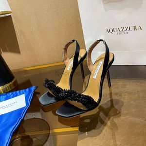 Back Strap Aquazzura sandals mules evening shoes Crystal decoration pumps women open toe toes dress shoe stiletto heels Luxury designers factory footwear