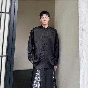 Camicie casual maschile syuhgfa in stile cinese camicia jacquard maschi maschi estate in bambù stampato chic bottle collare maniche lunghe 2024