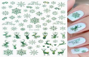 Jul nagel klistermärken självhäftande grönt glittrande klistermärke 3D snöflinga skjutreglage naglar folie wraps manikyr tips9975003