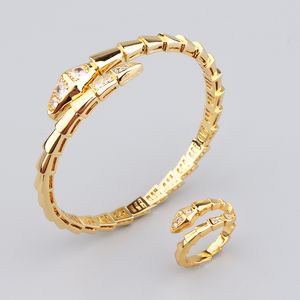 Fashion 18K Gold Fritillaria Snake Silver Banglet Bracelets for Women Filhe Ring Conjunto de moda unissex jóias designer feminino partido de judeu do presente