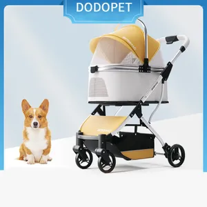 عربة الناقل الكلاب PET CART خفيفة الوزن قابلة للطي اثنين من الكلاب الصغيرة الصادرة القطط القابلة للفصل سبيكة الألومنيوم