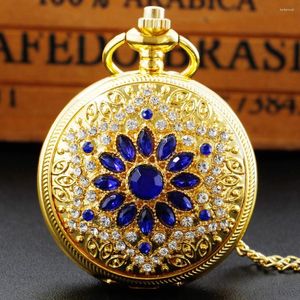 Pocket Watches Gold Multi Diamond Women's Necklace Vintage Fashion Ladies Pendant Quartz FOB Watch Gift With Chain