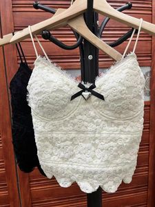 Women's Tanks Spice Girl Sling Summer Korean Style Double-layer Fabric Love Bow Embellishment Stitching Lace Lingerie With Chest Pad