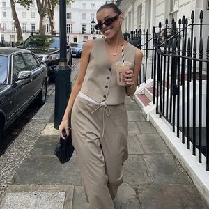 Women's Two Piece Pants Set Summer 2024 2-piece Slim V-Necked Elastic Waist Suit Chic Street Leisure Holiday