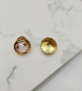 18 k 18K guldpläterad varumärke örhänge rosa sten bokstav örhängen4460482